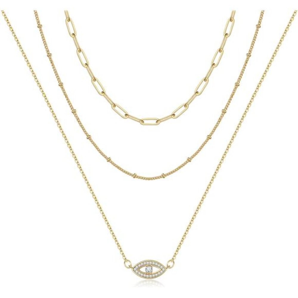 Turandoss Dainty Layered Choker Necklace, Handmade 14K Gold Plated Y Pendant